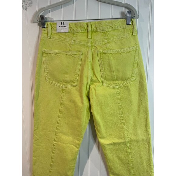 MNG Denim Straight Cropped High Waist Jeans Women Size 36 Bright Lime Green - Picture 4 of 16